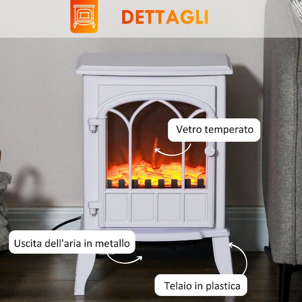 DecHome Camino Elettrico da Terra Potenza 1000W / 2000W con Effetto Fiamma Regolabile 39x23x56.5 cm colore Bianco - W701WT