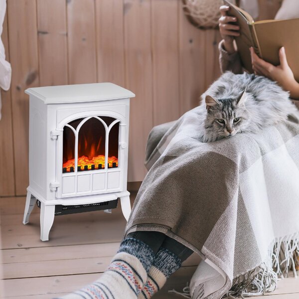 DecHome Camino Elettrico da Terra Potenza 1000W / 2000W con Effetto Fiamma Regolabile 39x23x56.5 cm colore Bianco - W701WT