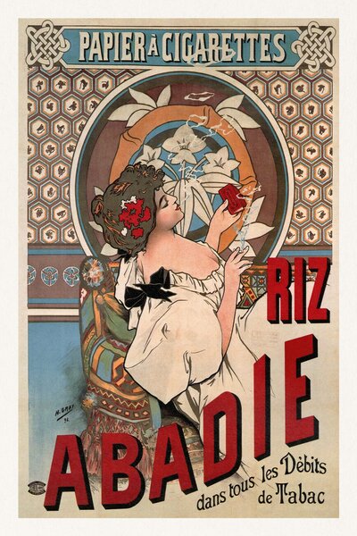 Riproduzione Riz Abadie Vintage Art Nouveau Cigarette Advert - Alfons Alphonse Mucha, (26.7 x 40 cm)