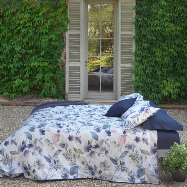 Completo Lenzuola In Percalle Florry Matrimoniale - 250X290 175X205 + 2 Federe 50X80 Mirabello Floreale Blu Caleffi