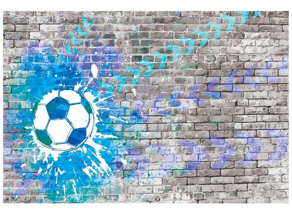 Carta da parati – Palla da Calcio Blu su Muro di Mattoni