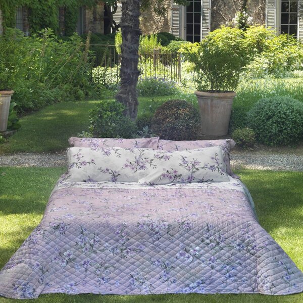 Copriletto Trapuntato In Percalle Blossom Peach Matrimoniale - 270X260 Mirabello Floreale Lilla Caleffi