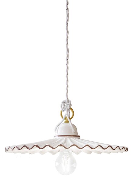 Sospensione da Soffitto con Diffusori Plissettati in Ceramica L�AQUILA Diametro ? 31 cm peso 1 kg - Attacco Lampada E 27 interno Paralume profili dipinti a mano