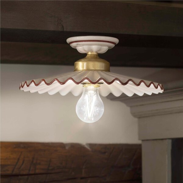 Plafoniera da Soffitto con Diffusori Plissettati in Ceramica L�AQUILA Diametro ? 31 cm peso 1 kg - Attacco Lampada E 27 interno Paralume Bianco Vintage