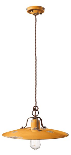 Sospensione da Interno COUNTRY RETRO IN MATERIALE CERAMICO Diametro ? 40cm 1,70 kg - Attacco Lampada E27 max 77W interno VINTAGE GIALLO