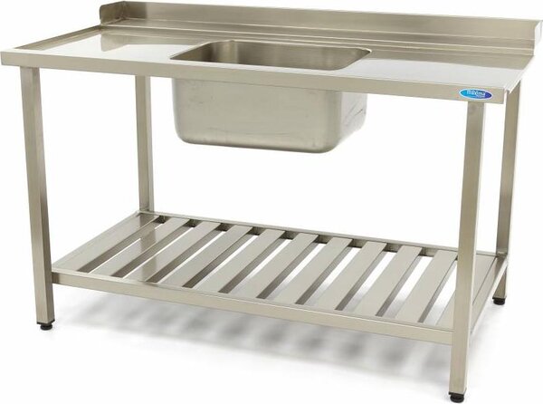 Maxima - Tavolo per lavastoviglie Gastro - 120 x 75 cm - a sinistra - con lavello e schienale - incl. ripiano di stoccaggio