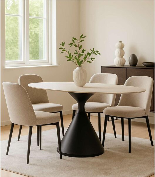 Tavolinetto da Pranzo ripiano in MDF SPACE piano ampio effetto marmo dimensioni � 180x90x h76 cm ripiano specchio telaio Crema e Nero