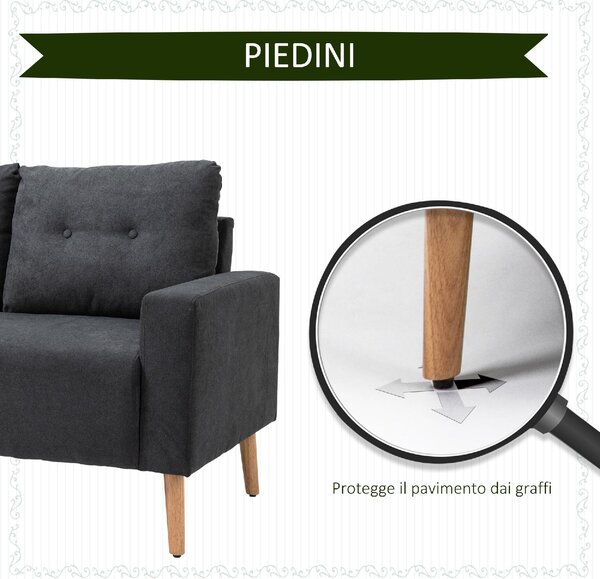 DecHome Divano 2 Posti Scandinavo in Tessuto Dimensioni 145x76x88 cm colore Grigio Scuro
