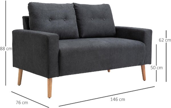 DecHome Divano 2 Posti Scandinavo in Tessuto Dimensioni 145x76x88 cm colore Grigio Scuro