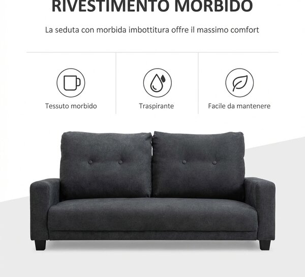 DecHome Divano 2 Posti Scandinavo in Tessuto Dimensioni 145x76x88 cm colore Grigio Scuro