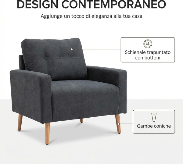 DecHome Divano 2 Posti Scandinavo in Tessuto Dimensioni 145x76x88 cm colore Grigio Scuro