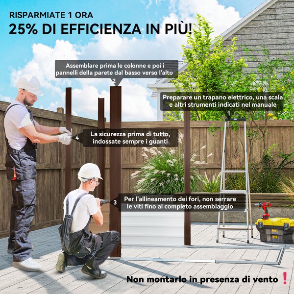 Outsunny Casetta da Giardino con Prese d'Aria e Catenaccio, Porta Attrezzi da esterno in Acciaio, 1.9x1.3m, Colore Quercia | Aosom Italy