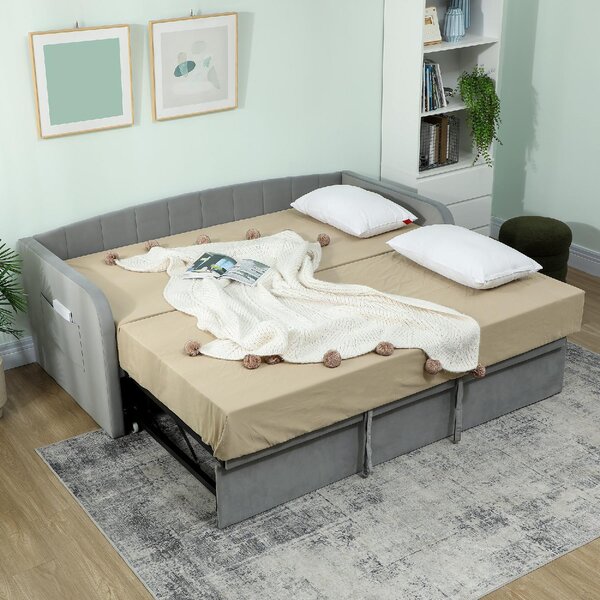 DecHome Divano Letto 3 Posti Moderno in Velluto Dimensioni 205x186x75 cm colore Grigio Chiaro