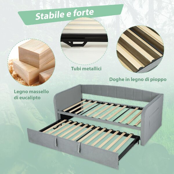DecHome Divano Letto 3 Posti Moderno in Velluto Dimensioni 205x186x75 cm colore Grigio Chiaro