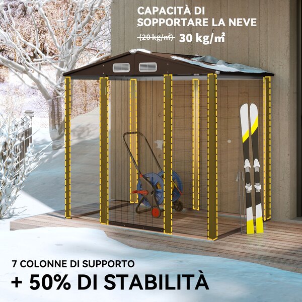 Outsunny Casetta da Giardino con Prese d'Aria e Catenaccio, Porta Attrezzi da esterno in Acciaio, 1.9x1.3m, Colore Quercia | Aosom Italy