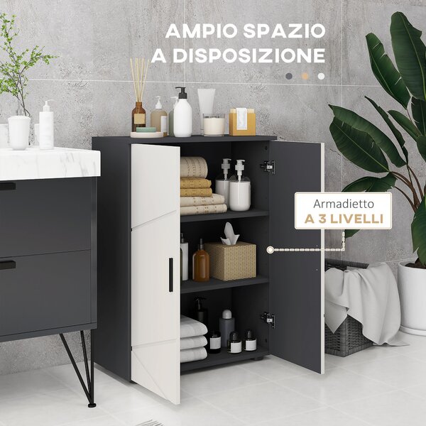 Kleankin Mobiletto Bagno 2 Ante in Legno con 3 Ripiani e Chiusura Ammortizzata, 60x30x82cm, Grigio|Aosom