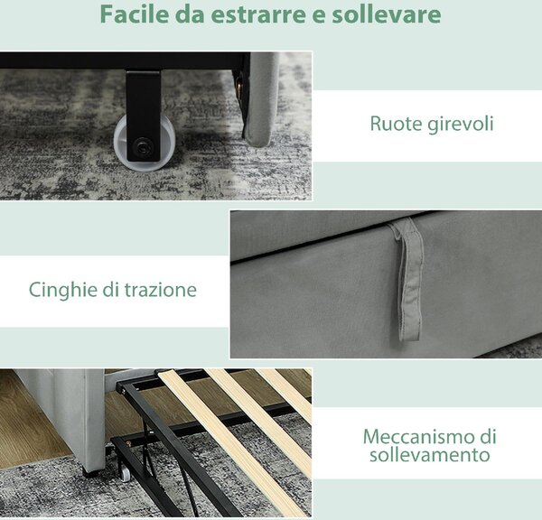 DecHome Divano Letto 3 Posti Moderno in Velluto Dimensioni 205x186x75 cm colore Grigio Chiaro