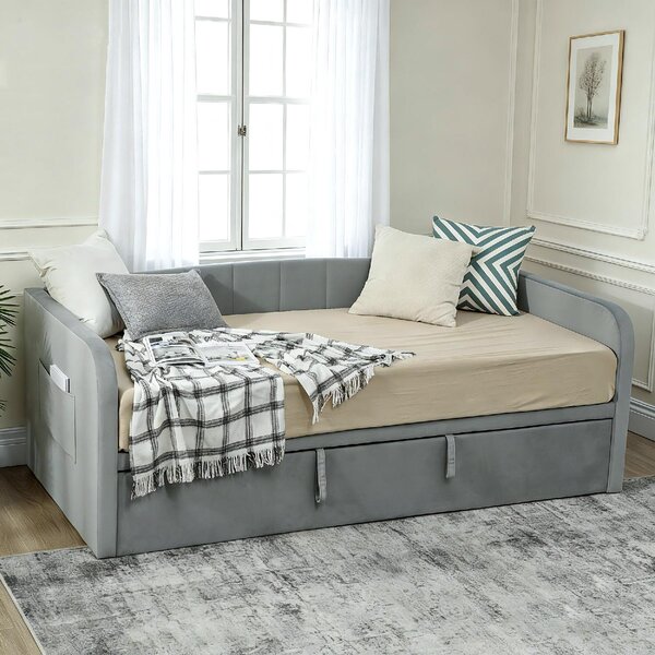 DecHome Divano Letto 3 Posti Moderno in Velluto Dimensioni 205x186x75 cm colore Grigio Chiaro