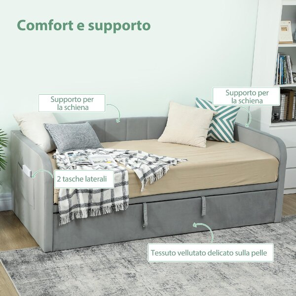 DecHome Divano Letto 3 Posti Moderno in Velluto Dimensioni 205x186x75 cm colore Grigio Chiaro