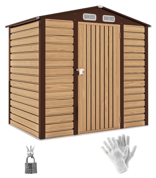 Outsunny Casetta da Giardino con Prese d'Aria e Catenaccio, Porta Attrezzi da esterno in Acciaio, 1.9x1.3m, Colore Quercia | Aosom Italy
