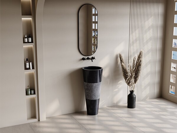 Lavabo con piedistallo in marmo Colore Nero L40 x P40 x H90 cm - PULOA