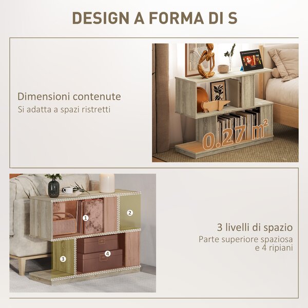 HOMCOM Tavolino da Caffè Moderno a S con 3 Ripiani per Soggiorno e Salotto, 90x30x61 cm, Legno | Aosom Italy