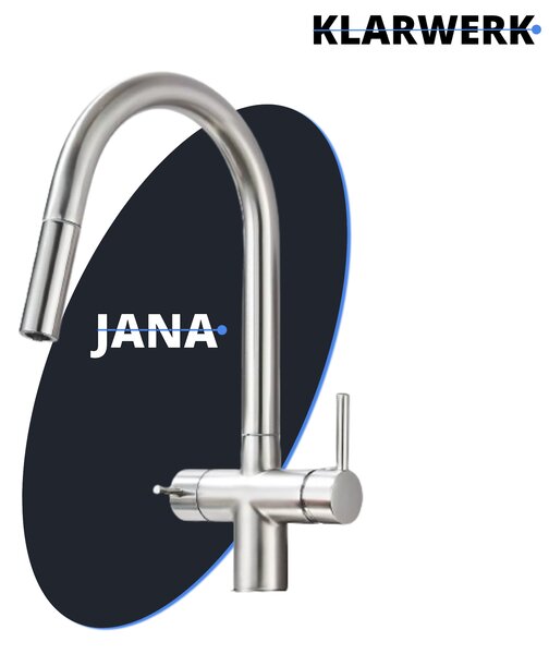 KLARWERK® Jana | Miscelatore estraibile a 3 vie in acciaio inossidabile argento opaco | Filtro per acqua potabile, rubinetto da cucina | Miscelatore per osmosi con bocca a U, 3 attacchi