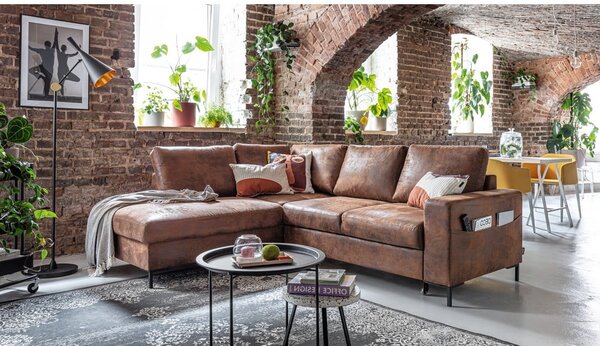 Divano letto angolare in similpelle marrone (angolo sinistro) Lofty Lilly - Miuform