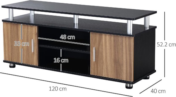 DecHome Mobile TV Moderno 2 Ante 2 Vani a Giorno in Legno e Alluminio Dimensioni 120x40x52,2 cm colore Legno/Nero