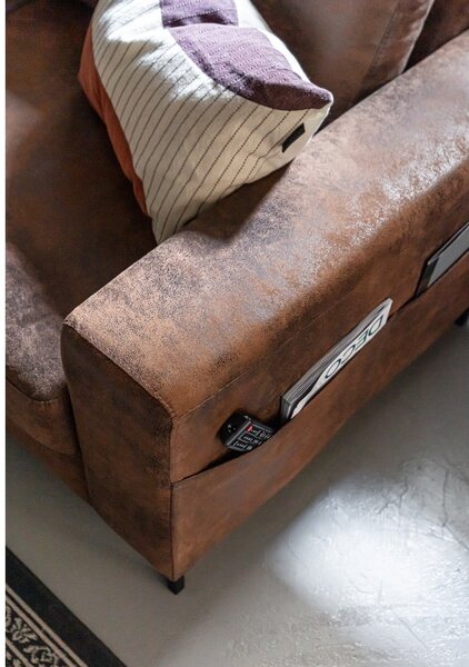 Divano letto angolare in similpelle marrone (angolo sinistro) Lofty Lilly - Miuform