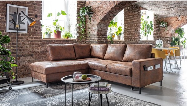 Divano letto angolare in similpelle marrone (angolo sinistro) Lofty Lilly - Miuform
