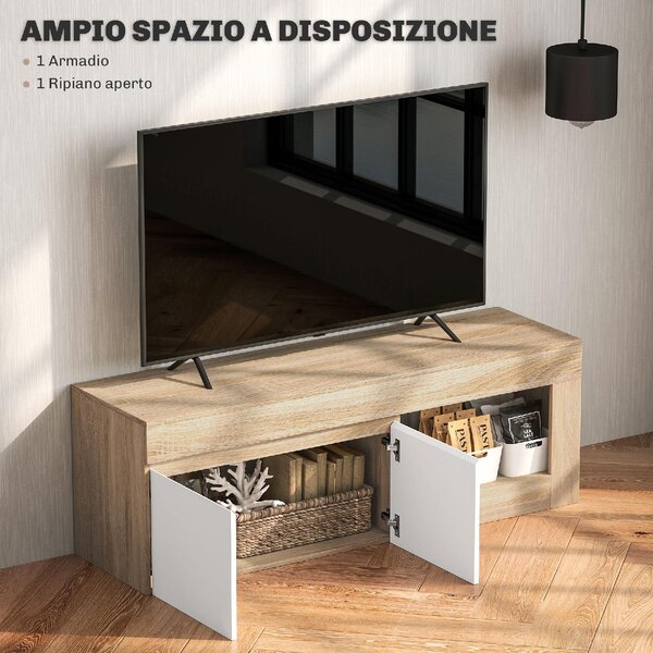 DecHome Mobile TV Moderno 2 Ante 1 Vano a Giorno Dimensioni 140x40x48 cm colore Bianco/Legno
