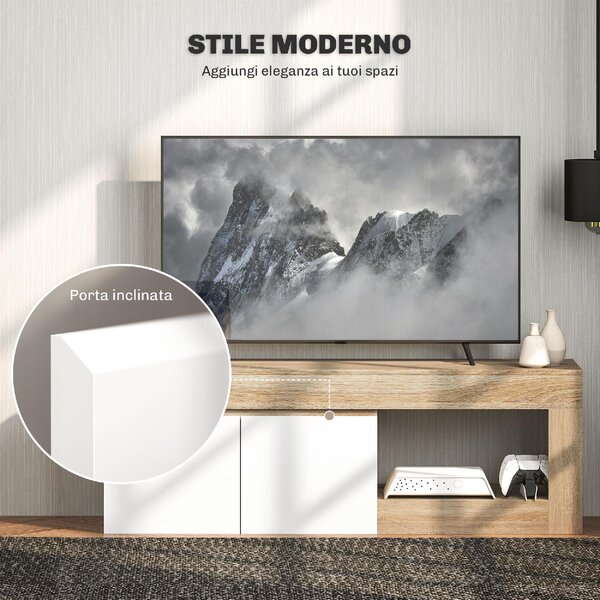 DecHome Mobile TV Moderno 2 Ante 1 Vano a Giorno Dimensioni 140x40x48 cm colore Bianco/Legno