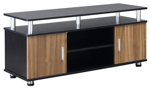 DecHome Mobile TV Moderno 2 Ante 2 Vani a Giorno in Legno e Alluminio Dimensioni 120x40x52,2 cm colore Legno/Nero