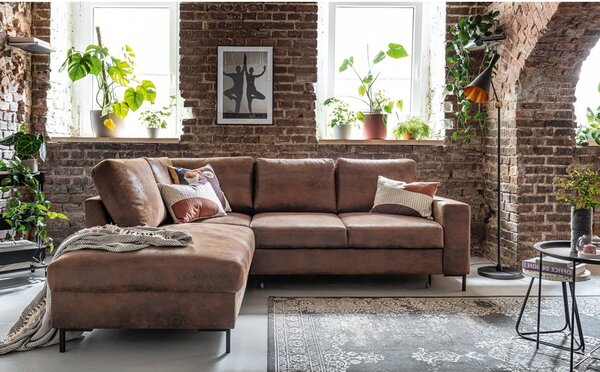 Divano letto angolare in similpelle marrone (angolo sinistro) Lofty Lilly - Miuform