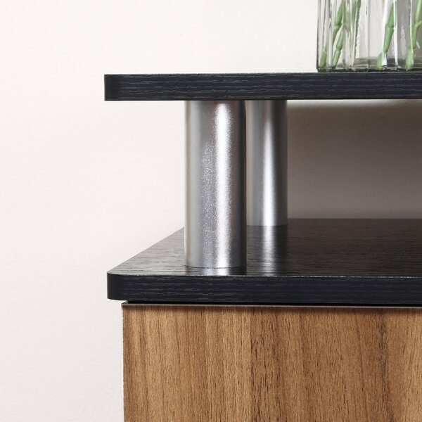 DecHome Mobile TV Moderno 2 Ante 2 Vani a Giorno in Legno e Alluminio Dimensioni 120x40x52,2 cm colore Legno/Nero