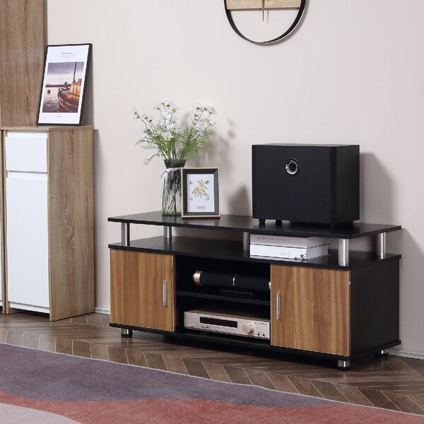 DecHome Mobile TV Moderno 2 Ante 2 Vani a Giorno in Legno e Alluminio Dimensioni 120x40x52,2 cm colore Legno/Nero