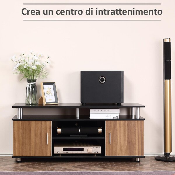 DecHome Mobile TV Moderno 2 Ante 2 Vani a Giorno in Legno e Alluminio Dimensioni 120x40x52,2 cm colore Legno/Nero