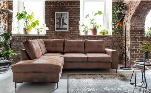 Divano letto angolare in similpelle marrone (angolo sinistro) Lofty Lilly - Miuform