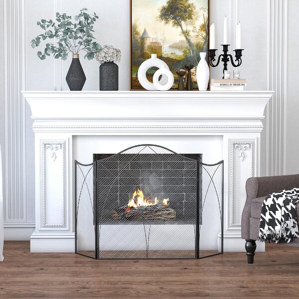 DecHome Parascintille Camino a 3 Parti Pieghevole in Metallo 126x2x76 cm colore Nero - 34263S500