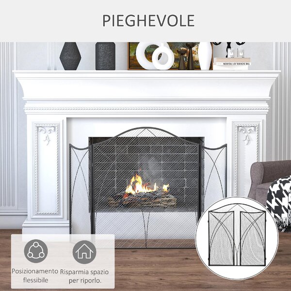 DecHome Parascintille Camino a 3 Parti Pieghevole in Metallo 126x2x76 cm colore Nero - 34263S500