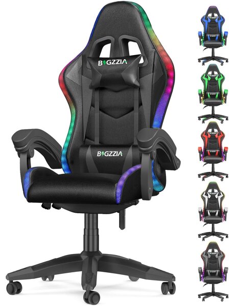 Sedia da gaming con LED - Sedia da gaming ergonomica - Sedie da gaming con illuminazione RGB - Sedia da computer regolabile in altezza - Schienale inclinabile da 90 a 155° - fino a 130
