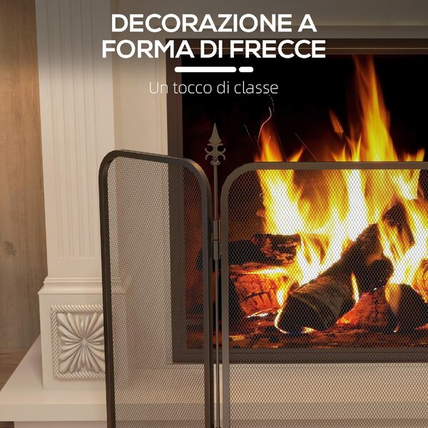 DecHome Parascintille Camino Pieghevole a 3 Pannelli in Metallo 96x1.3x56 cm colore Nero - BKJ52R