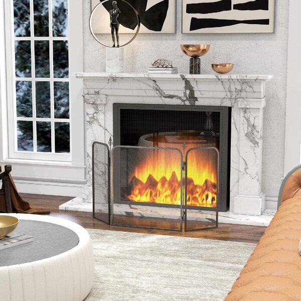 DecHome Parascintille Camino Pieghevole a 3 Pannelli in Metallo 96x1.3x56 cm colore Nero - BKJ52R