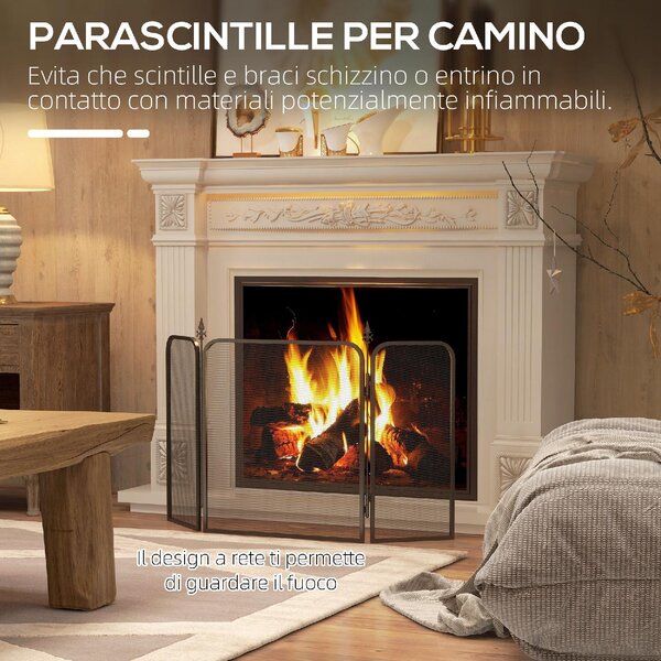 DecHome Parascintille Camino Pieghevole a 3 Pannelli in Metallo 96x1.3x56 cm colore Nero - BKJ52R