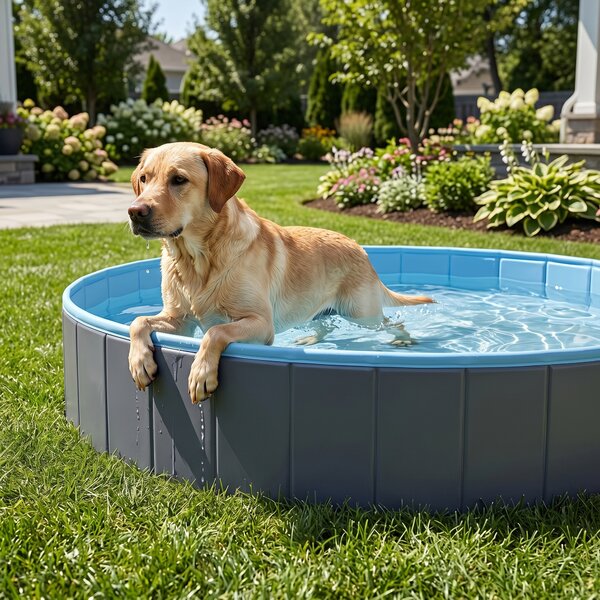 PawHut Piscina Pieghevole per Cani per Taglie Grandi e Extra Grandi, con Fondo Antiscivolo per Anatre, Interno ed Esterno, 160x30 cm, Blu e Grigio Scuro | Aosom Italy