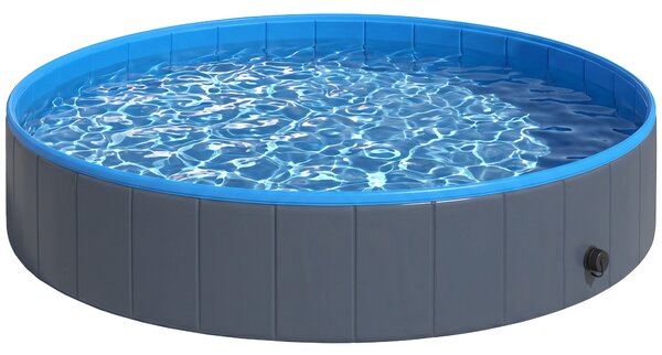 PawHut Piscina Pieghevole per Cani per Taglie Grandi e Extra Grandi, con Fondo Antiscivolo per Anatre, Interno ed Esterno, 160x30 cm, Blu e Grigio Scuro | Aosom Italy