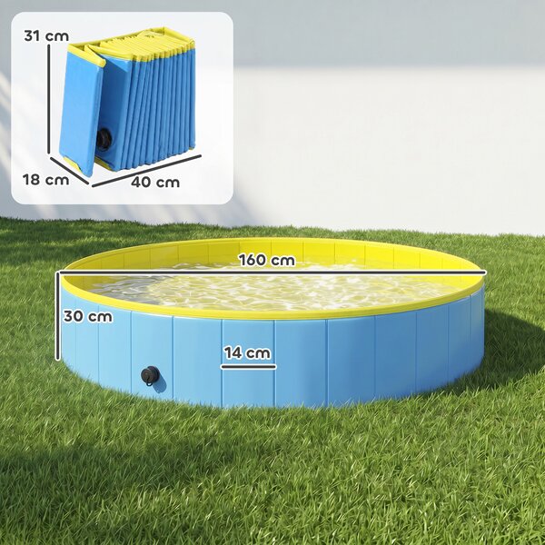 PawHut Piscina Pieghevole per Cani per Taglie Grandi e Extra Grandi, con Fondo Antiscivolo per Anatre, Interno ed Esterno, 160x30 cm, Blu e Giallo | Aosom Italy