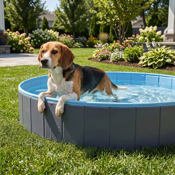 PawHut Piscina Pieghevole per Cani per Taglie Grandi e Medi, con Fondo Antiscivolo per Anatre, Interno ed Esterno, 120x30 cm, Blu e Grigio Scuro | Aosom Italy