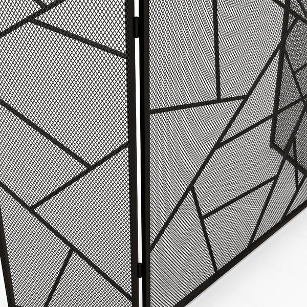 DecHome Parascintille per Camino Pieghevole a 3 Pannelli in Acciaio con Design Geometrico 135x1.2x85cm colore Nero - 520BKS501